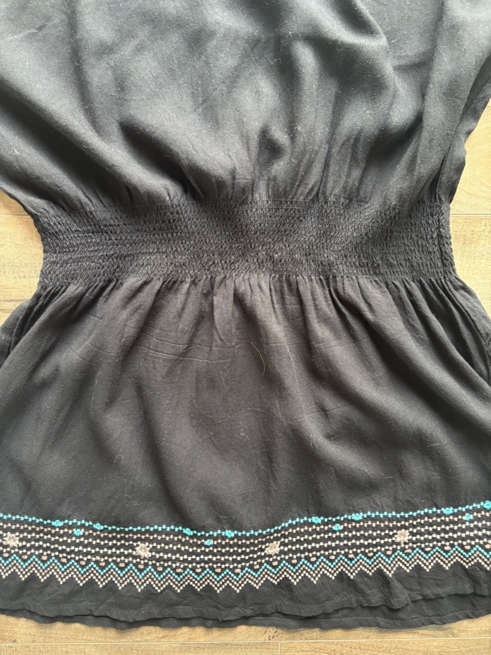 le chateau Black Mini Dress with Turquoise & Embroidery Size Medium - Picture 6 of 7
